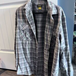 Cabela's Gray and Green Plaid Shirt